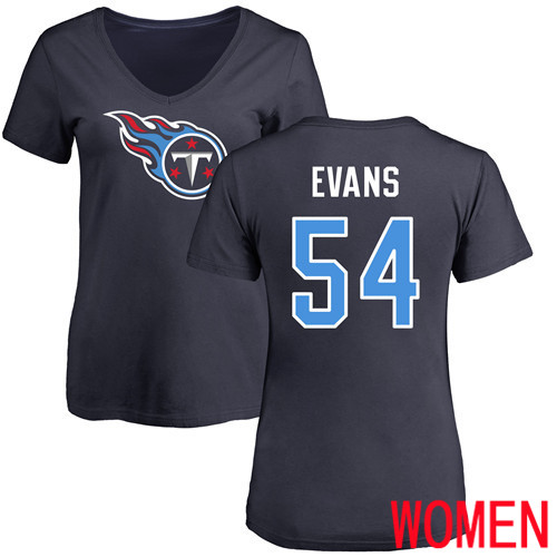 Tennessee Titans Navy Blue Women Rashaan Evans Name and Number Logo NFL Football #54 T Shirt